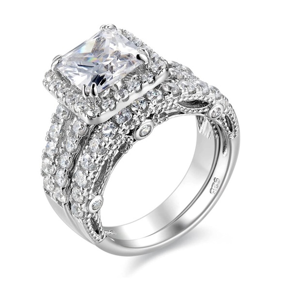 4Ct Engagement Ring for Women Sterling Silver Cubic Zirconia Wedding Bands Set - Picture 6 of 6